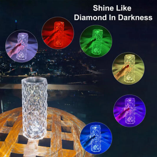16 Colors Diamond Rose Crystal Touch Lamp | USB Rechargeable Bedside Lamp with Remote