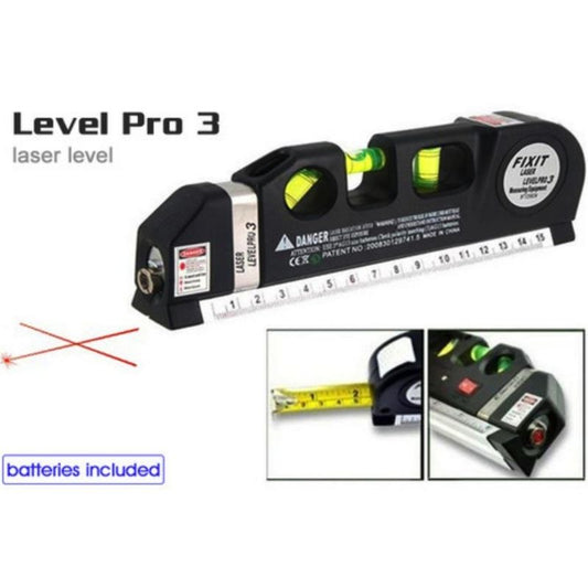 Laser Level Pro 3 Multipurpose Tool | Vertical, Cross Line & Measuring Tape with Rulers