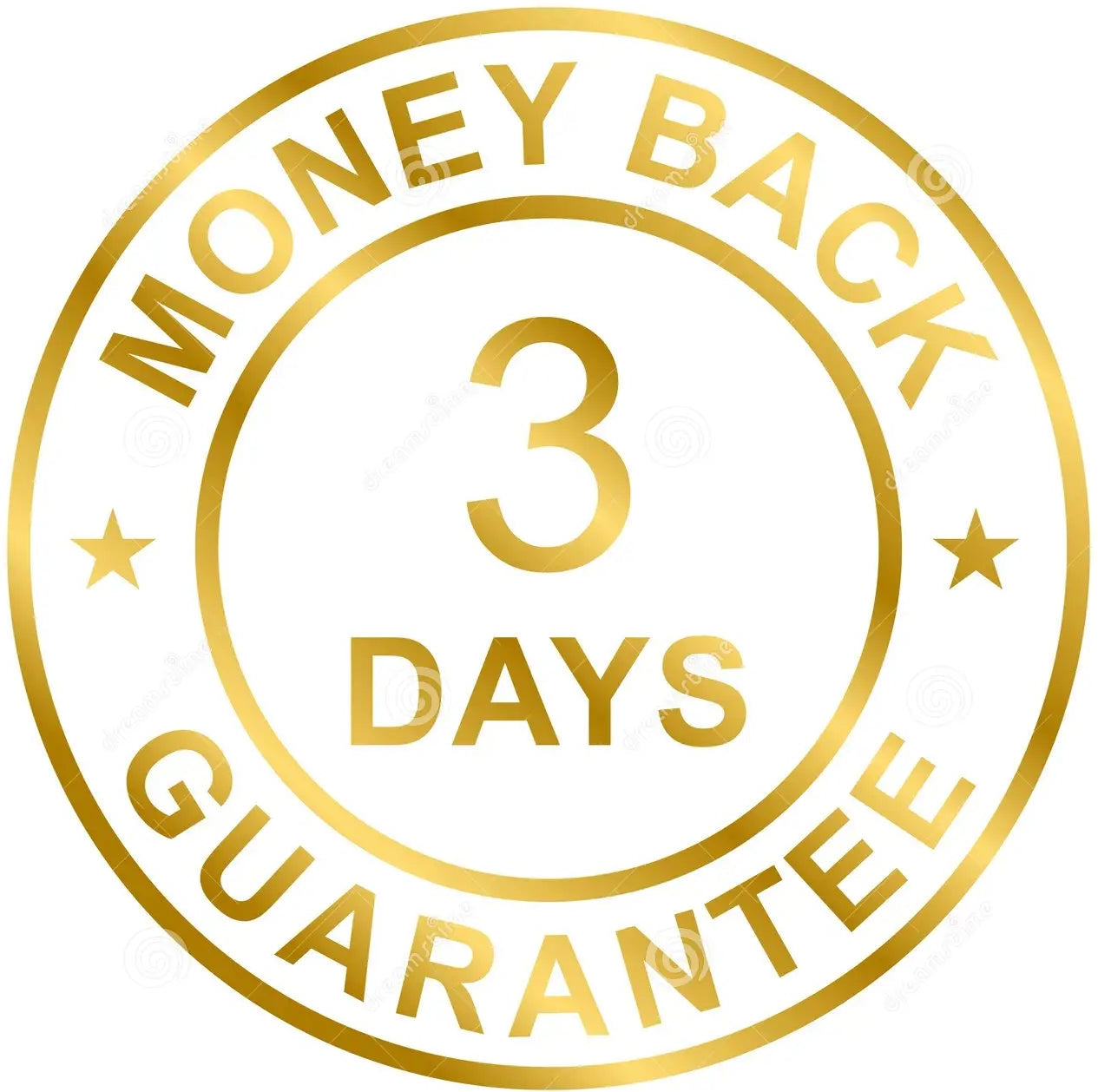 Hunt pk Gold 'Money Back 3 Days Guarantee' stamp on a white background