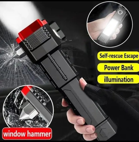 LED Flashlight Power Bank Safety Hammer