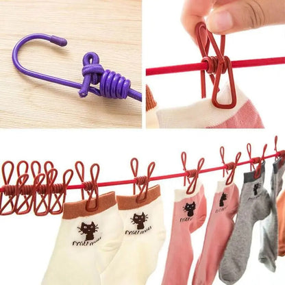 Drying Rope with 12 Clips & 2 Hooks