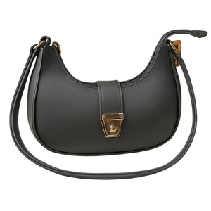 Crescent Luxury Faux Leather Shoulder Bag | Dark Gray Elegant Handbag for Women