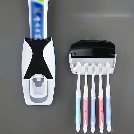 Toothpaste Dispenser Set with Wall-Mounted Toothbrush Holder