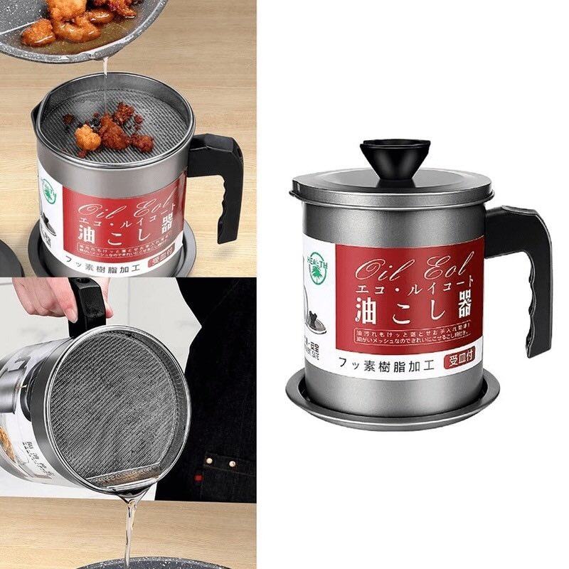 1.4L Fryer Oil Filter Pot with Stainless Steel Strainer – Heatproof, Rust-Resistant & Safe Oil Storage