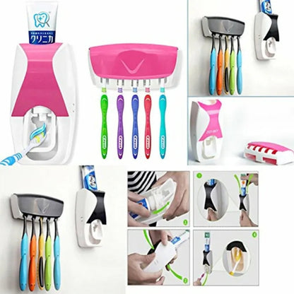 Toothpaste Dispenser Set with Wall-Mounted Toothbrush Holder