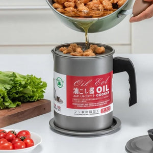 1.4L Fryer Oil Filter Pot with Stainless Steel Strainer – Heatproof, Rust-Resistant & Safe Oil Storage