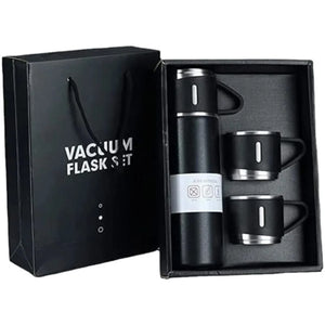 3-Cup 500ML Stainless Steel Vacuum Flask Set | Double Wall Insulated Thermos for Hot & Cold Drinks