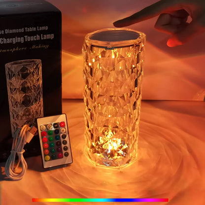 16-Color Diamond Rose Crystal Touch Lamp LED Night Light for Home Decor & Gifts