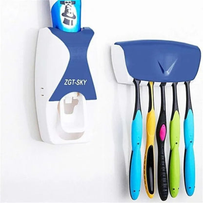 Toothpaste Dispenser Set with Wall-Mounted Toothbrush Holder