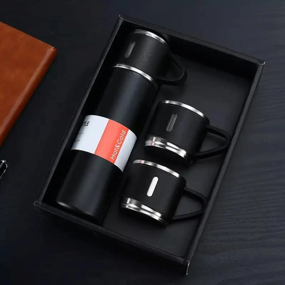 3-Cup 500ML Stainless Steel Vacuum Flask Set | Double Wall Insulated Thermos for Hot & Cold Drinks