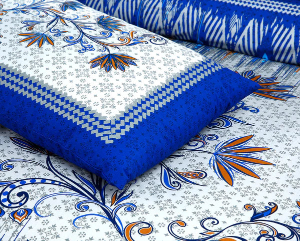Azure 4Pcs Cotton Printed Bedsheet Set | Soft, Breathable & Elegant Bedding