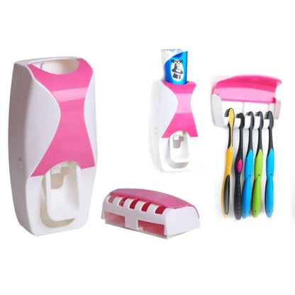 Toothpaste Dispenser Set with Wall-Mounted Toothbrush Holder