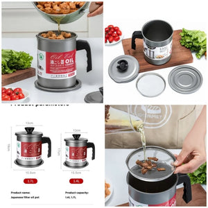 1.4L Fryer Oil Filter Pot with Stainless Steel Strainer – Heatproof, Rust-Resistant & Safe Oil Storage