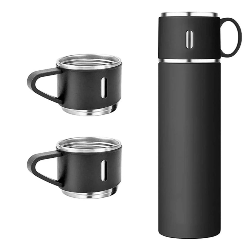 3-Cup 500ML Stainless Steel Vacuum Flask Set | Double Wall Insulated Thermos for Hot & Cold Drinks