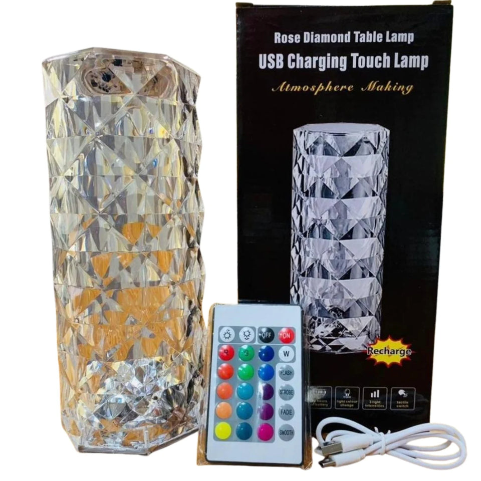 Diamond Rose Crystal Touch Lamp | 16-Color LED Night Light for Home Decor & Gifts