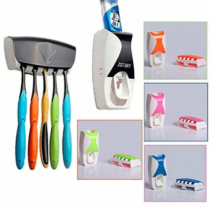 Toothpaste Dispenser Set with Wall-Mounted Toothbrush Holder