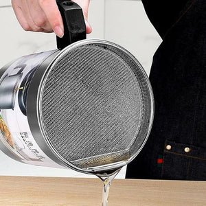 1.4L Fryer Oil Filter Pot with Stainless Steel Strainer – Heatproof, Rust-Resistant & Safe Oil Storage