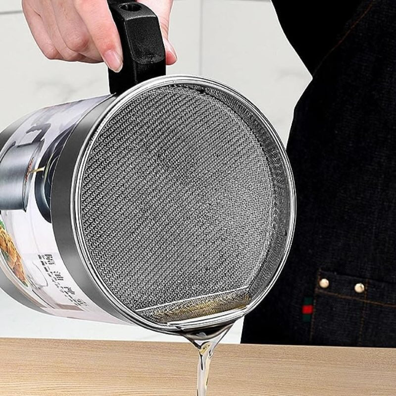 1.4L Fryer Oil Filter Pot with Stainless Steel Strainer – Heatproof, Rust-Resistant & Safe Oil Storage