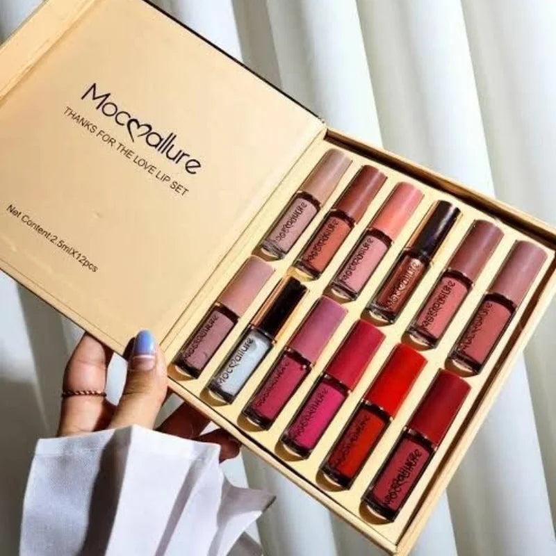 Mocallure 12 Pcs Matte Liquid Lipstick Set | Long-Lasting Waterproof Lip Colors