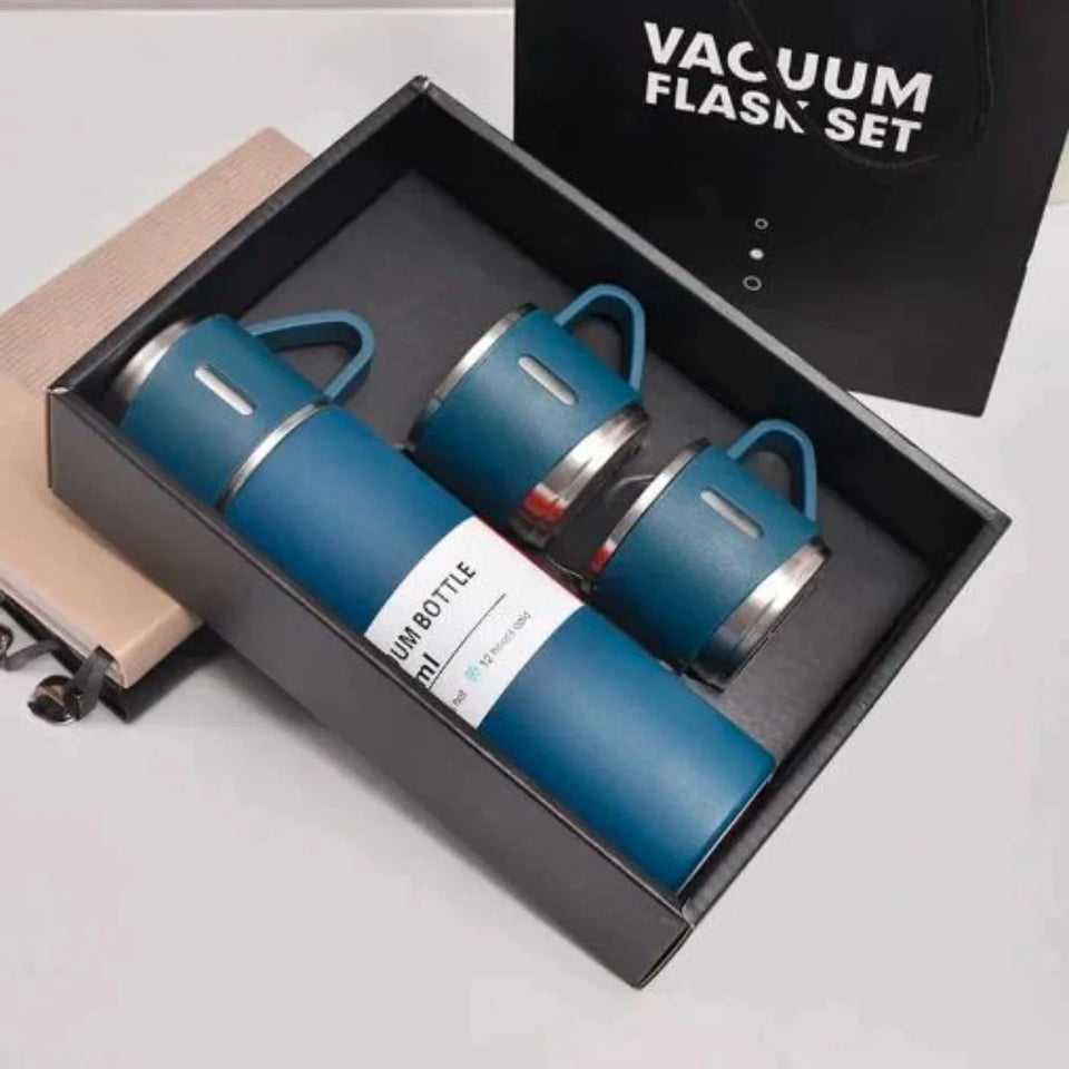 3-Cup 500ML Stainless Steel Vacuum Flask Set | Double Wall Insulated Thermos for Hot & Cold Drinks