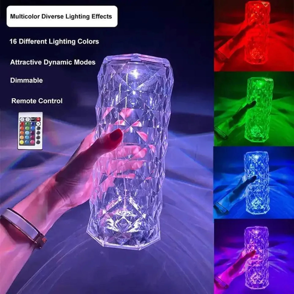 Diamond Rose Crystal Touch Lamp | 16-Color LED Night Light for Home Decor & Gifts