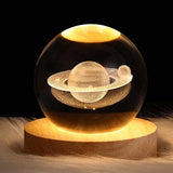 3D Galaxy Crystal Ball Night Light | Laser-Engraved K9 Crystal LED Lamp with Wooden Base