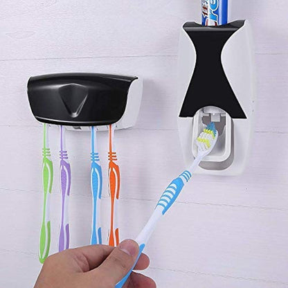 Toothpaste Dispenser Set with Wall-Mounted Toothbrush Holder