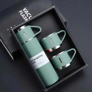 3-Cup 500ML Stainless Steel Vacuum Flask Set | Double Wall Insulated Thermos for Hot & Cold Drinks