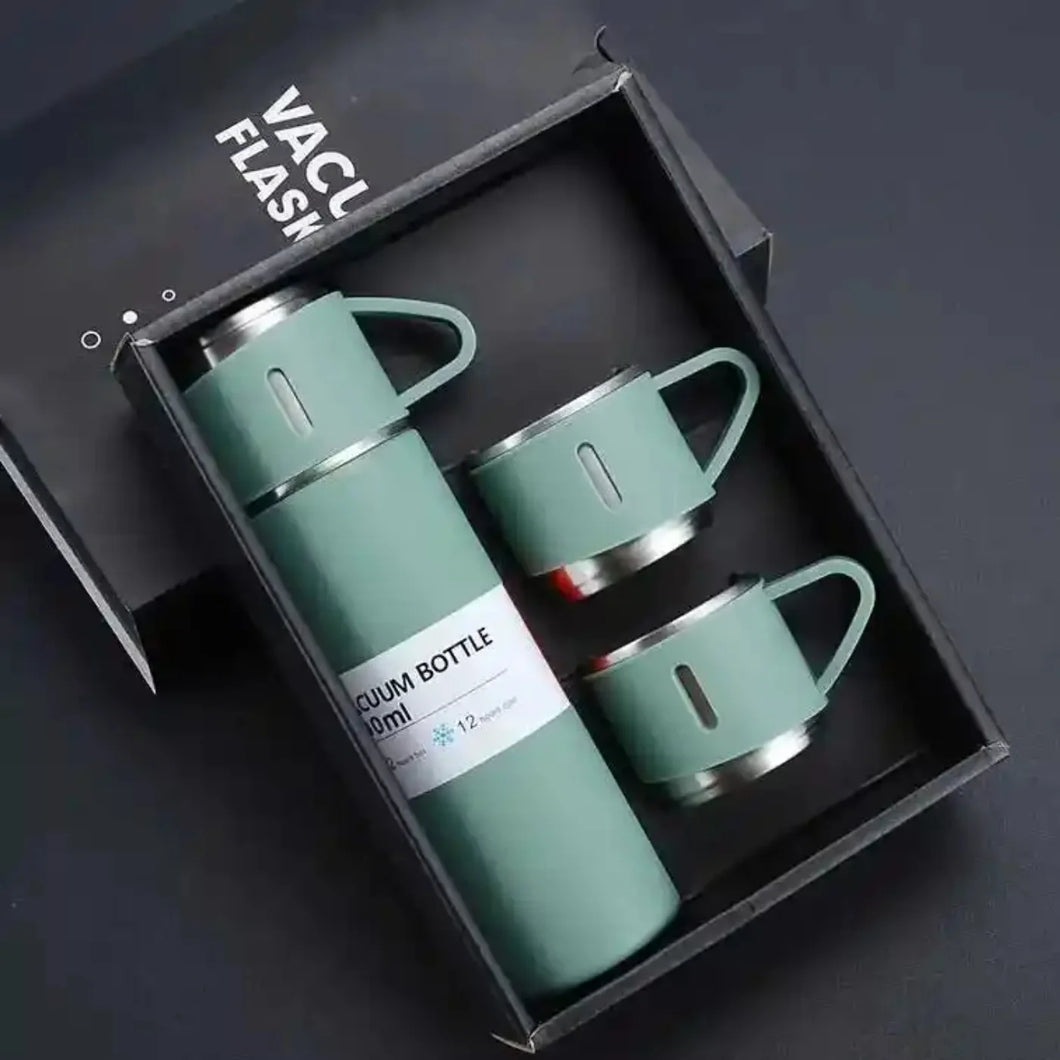 3-Cup 500ML Stainless Steel Vacuum Flask Set | Double Wall Insulated Thermos for Hot & Cold Drinks