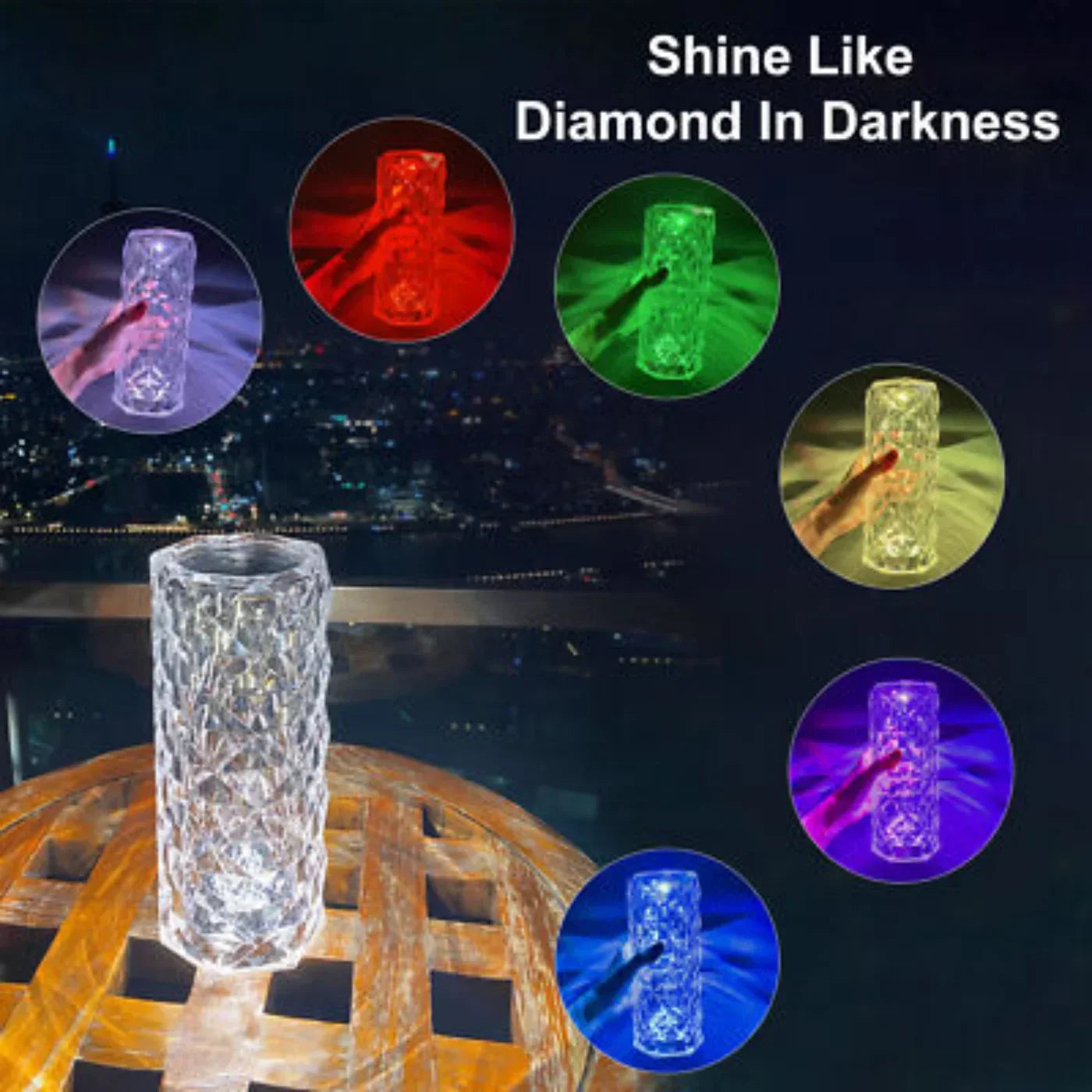 Diamond Rose Crystal Touch Lamp | 16-Color LED Night Light for Home Decor & Gifts
