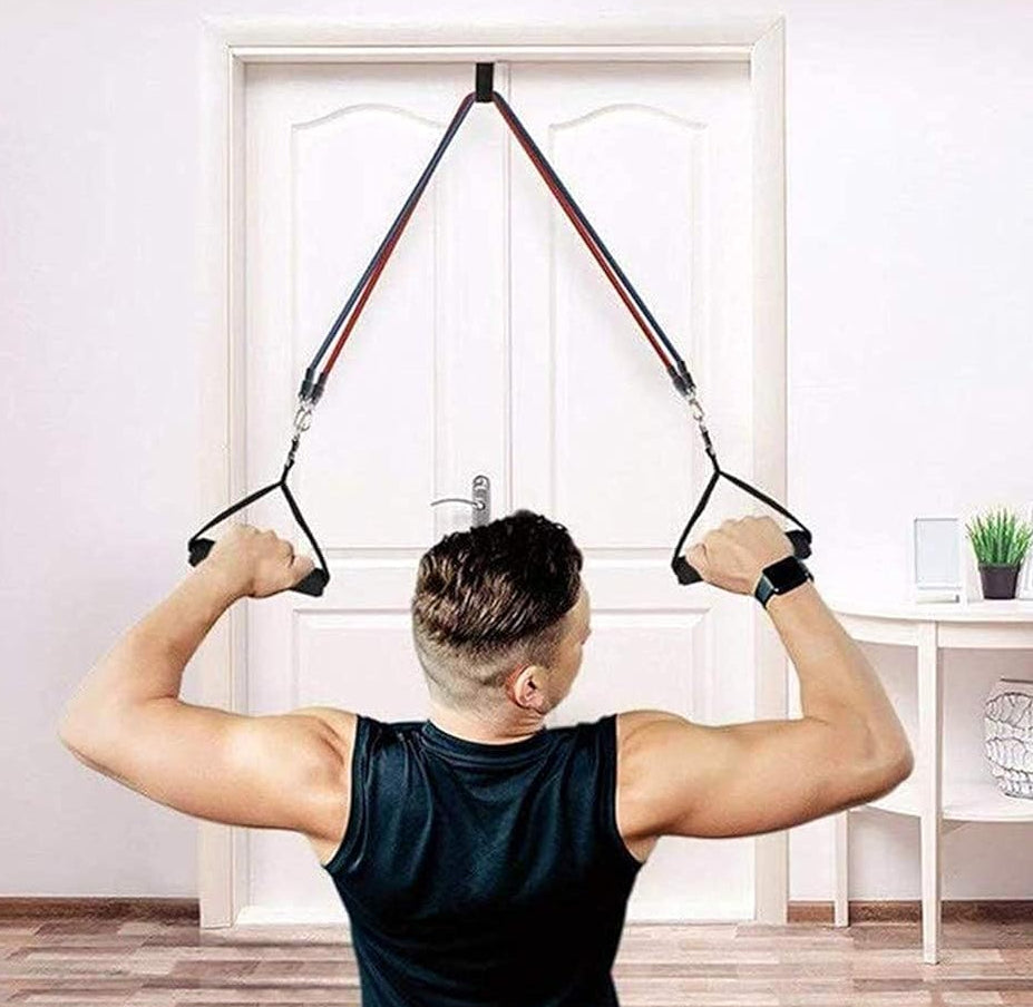 Step-by-step guide on how to use a door anchor for resistance training.