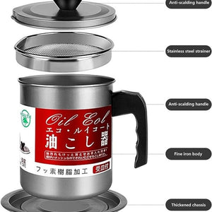 1.4L Fryer Oil Filter Pot with Stainless Steel Strainer – Heatproof, Rust-Resistant & Safe Oil Storage