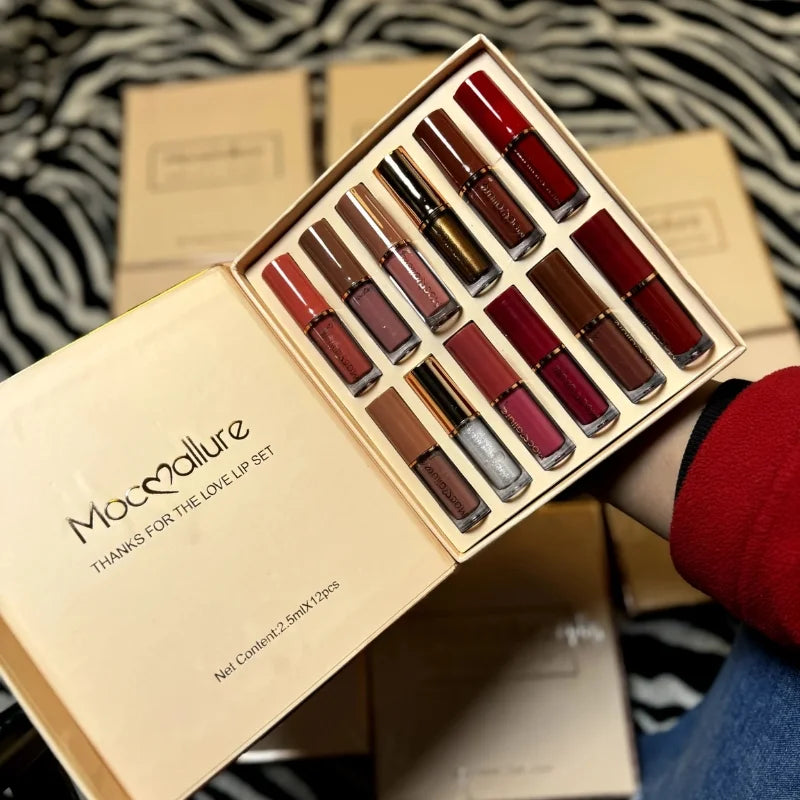 Mocallure 12 Pcs Matte Liquid Lipstick Set | Long-Lasting Waterproof Lip Colors