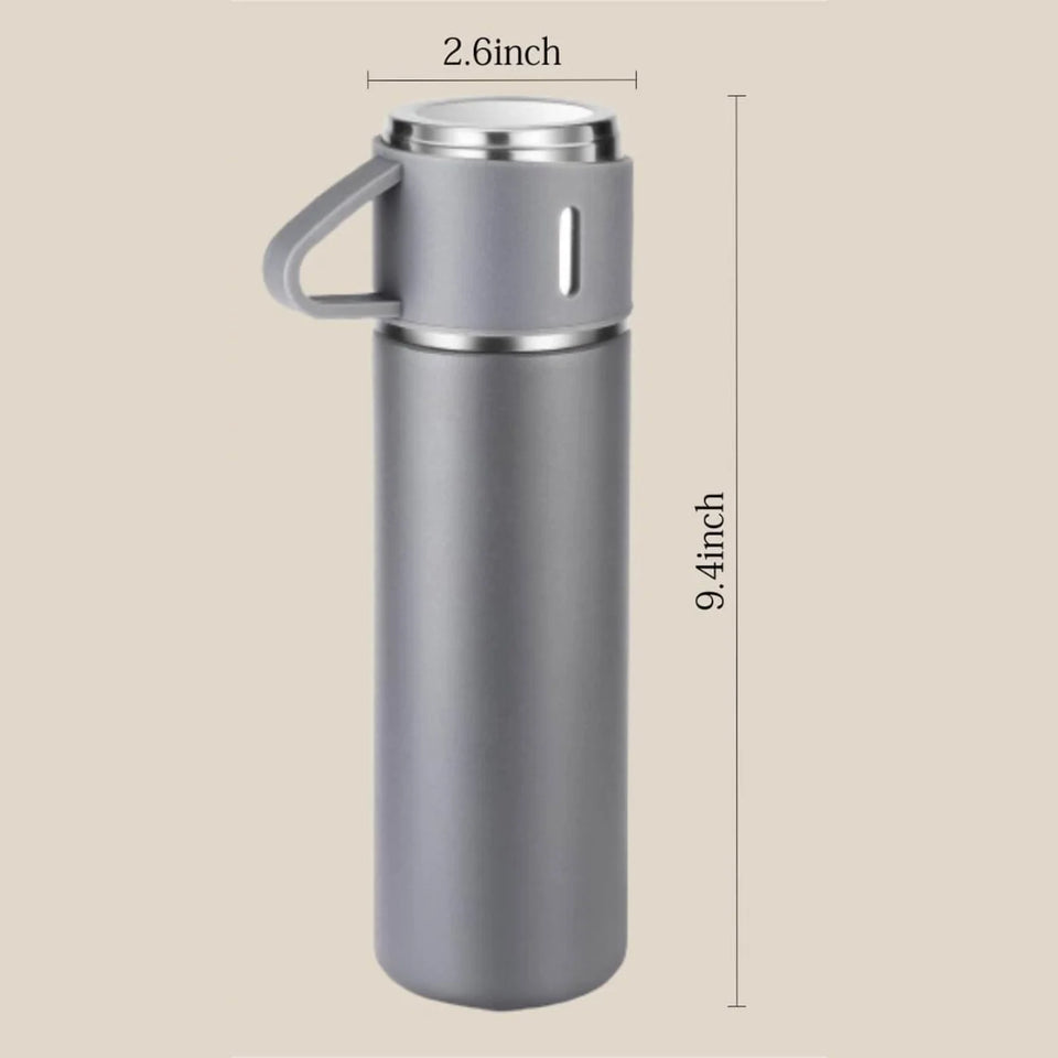 3-Cup 500ML Stainless Steel Vacuum Flask Set | Double Wall Insulated Thermos for Hot & Cold Drinks