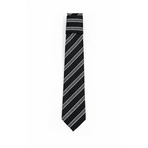 Black Label Diagonal Tie & Pocket Square Set | Premium Men’s Formal Black Tie | Classic Diagonal Stripe Design