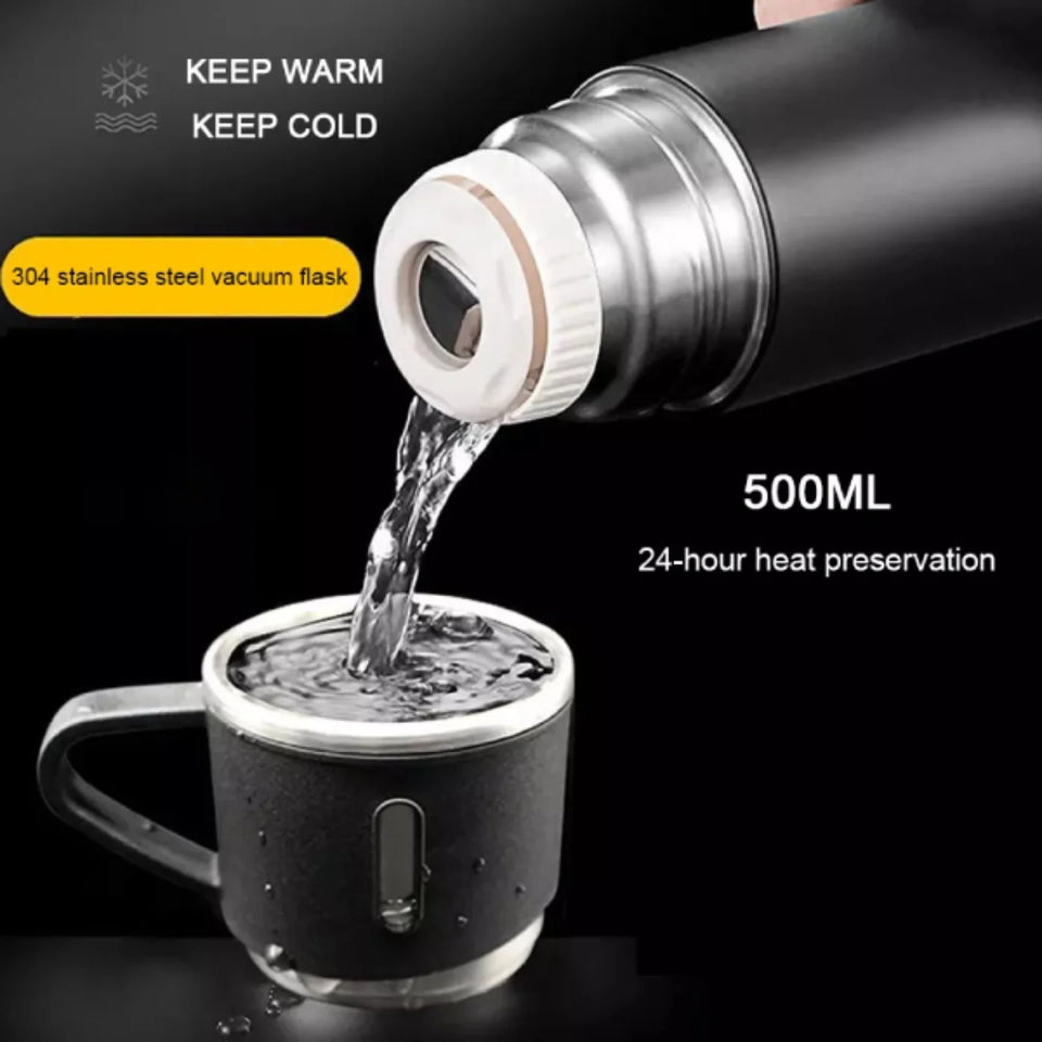 3-Cup 500ML Stainless Steel Vacuum Flask Set | Double Wall Insulated Thermos for Hot & Cold Drinks