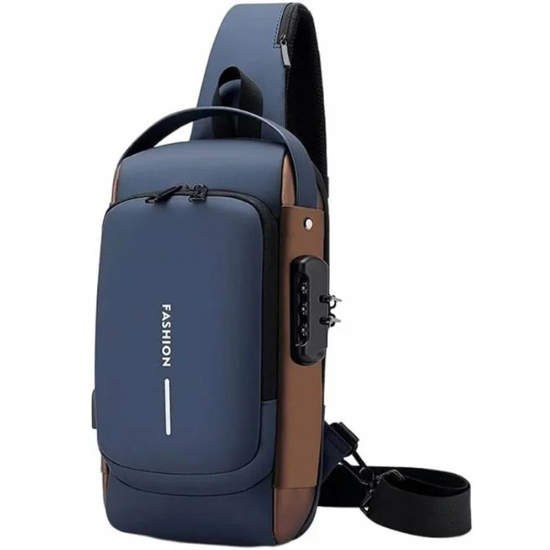 Blue & Brown | Multifunction Anti-Theft USB Charging Crossbody Shoulder Bag | Stylish, Secure, and Ready for Adventures