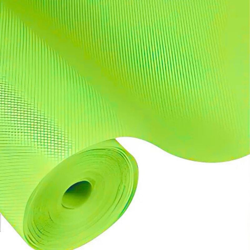 Roll of green mesh fabric with a close-up view