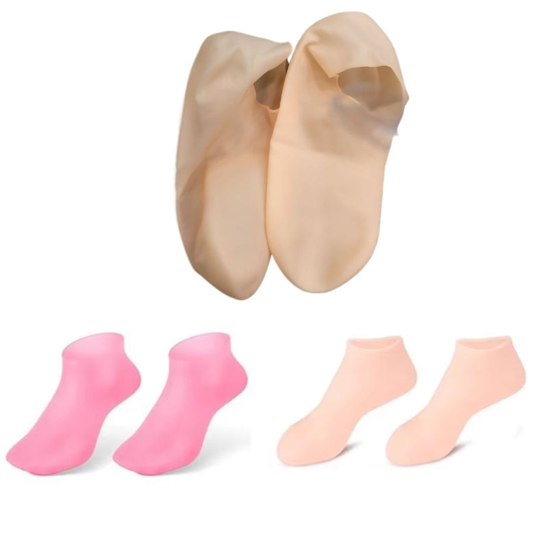 Two pairs of socks, one pink and one peach, displayed on a white background.