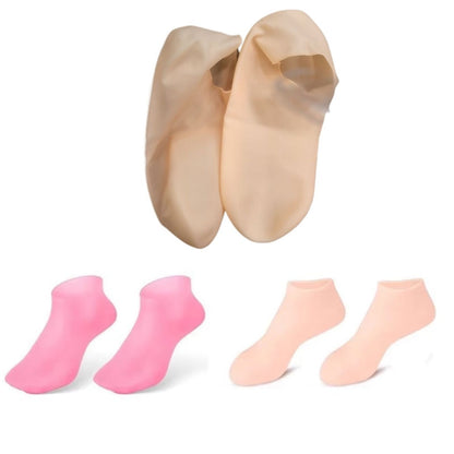 Two pairs of socks, one pink and one peach, displayed on a white background.
