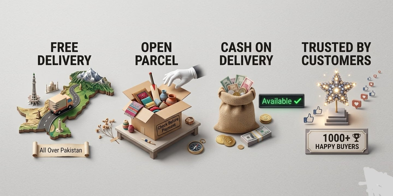 Promotional graphic for a delivery service with icons and text on a light gray background