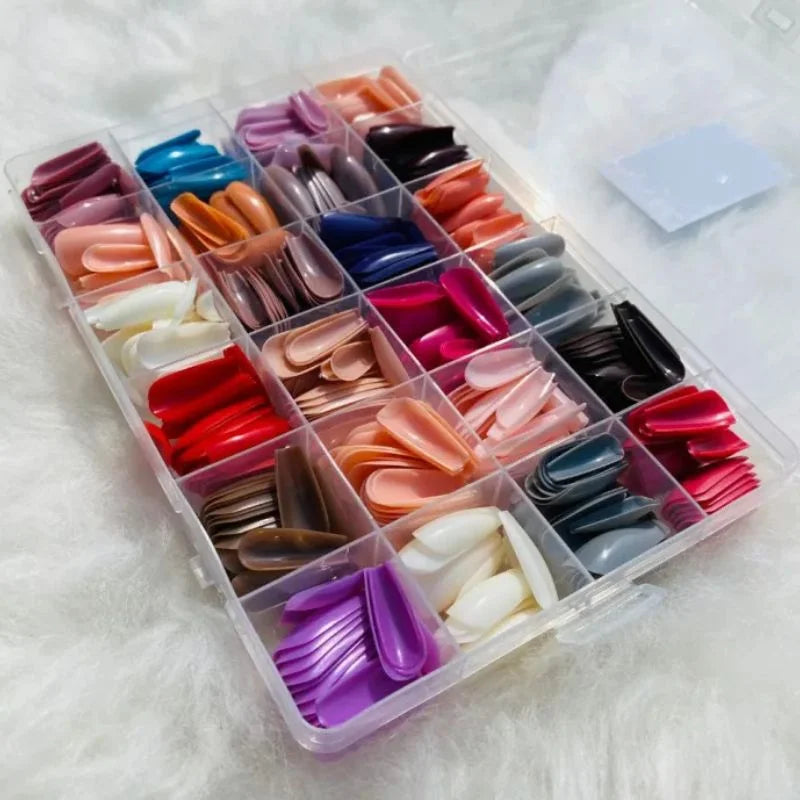 Multicolor Acrylic Artificial Nails Kit |  Full Cover Nails with Glue | 24 Shades | 576 Pcs