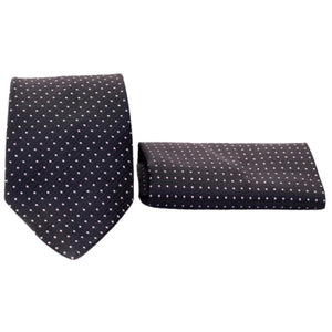 Black Bulleted Patterned Tie with Pocket Square | Premium Men’s Formal Tie Set | Textured Bullet Design