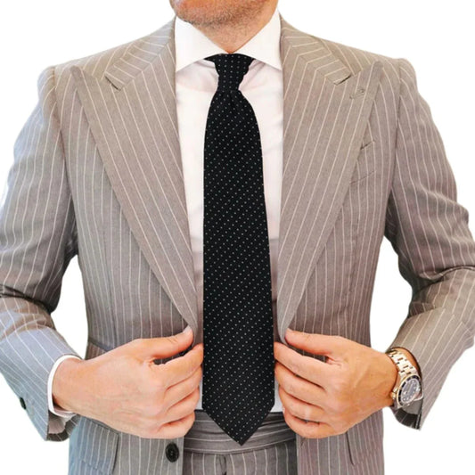 Black Bulleted Patterned Tie with Pocket Square | Premium Men’s Formal Tie Set | Textured Bullet Design