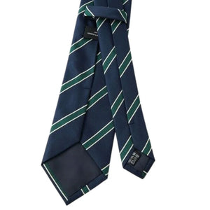 Navy Green & White Stripe Design  | Premium Men’s Formal Silk Tie and Pocket Square Set | Navy Green & White Stripe Design