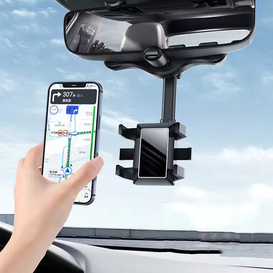 360° Rotatable & Retractable Rearview Mirror Phone Holder