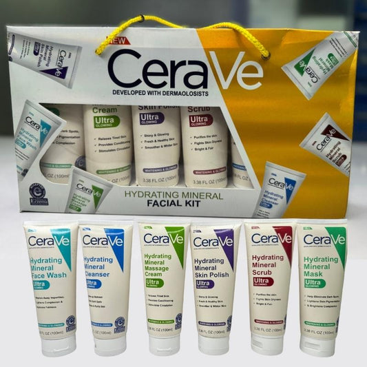 CeraVe Hydrating Mineral Facial Kit | 6 Step Skincare Set with Ceramides, Hyaluronic Acid & Niacinamide (100ml Each)