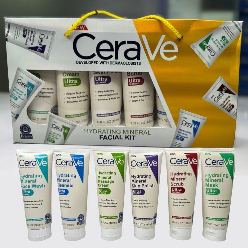 CeraVe Hydrating Mineral Facial Kit | 6 Step Skincare Set with Ceramides, Hyaluronic Acid & Niacinamide (100ml Each)