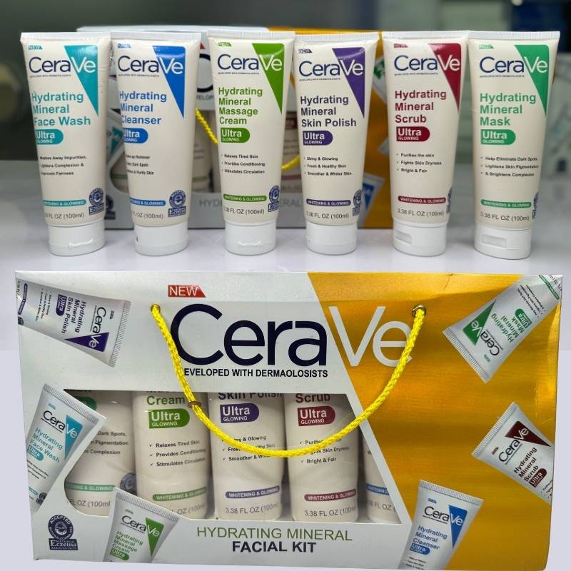 CeraVe Hydrating Mineral Facial Kit | 6 Step Skincare Set with Ceramides, Hyaluronic Acid & Niacinamide (100ml Each)