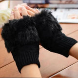 Women’s Faux Fur Fingerless Knitted Gloves